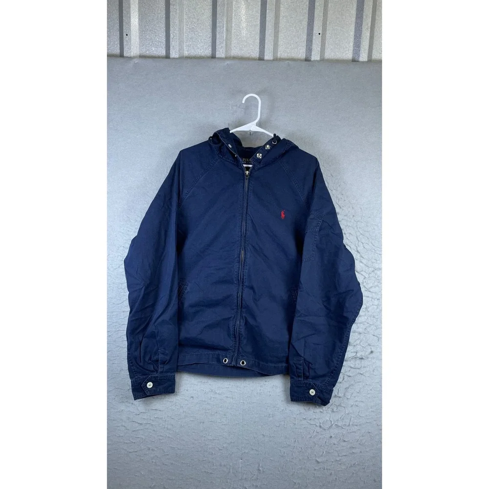 Polo Ralph Lauren Jacket Mens XL Navy Blue Excellent Hooded Cotton Windbreaker